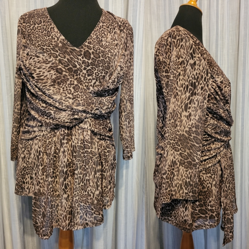 Boston Proper Brown Leopard Print Surplice Blouse